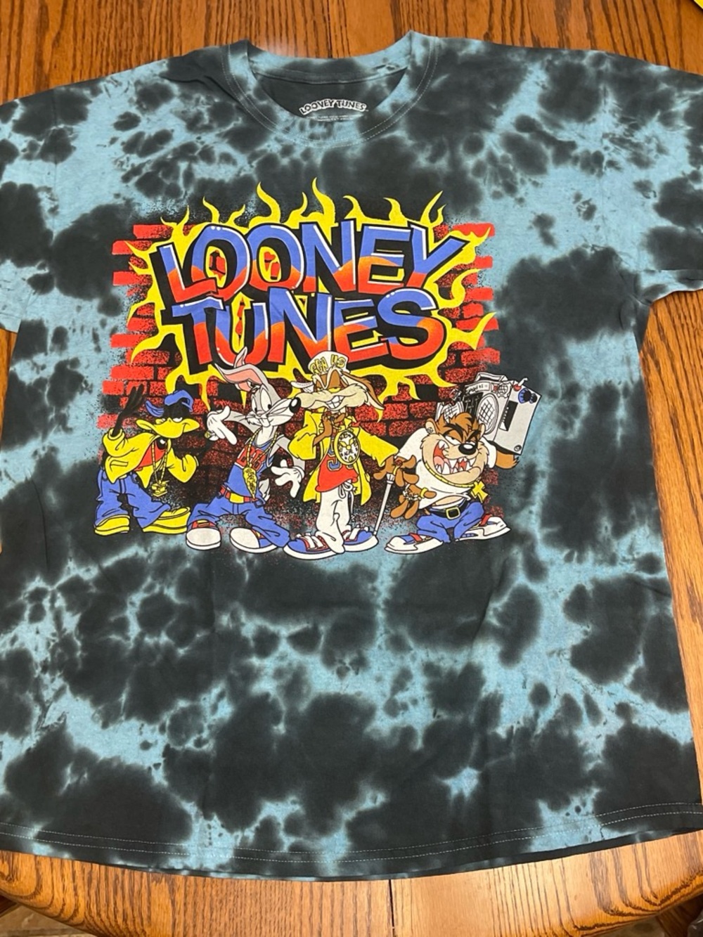 New Warner Bros. Looney Tunes Black & Teal Tie-Dye Graphic Tee